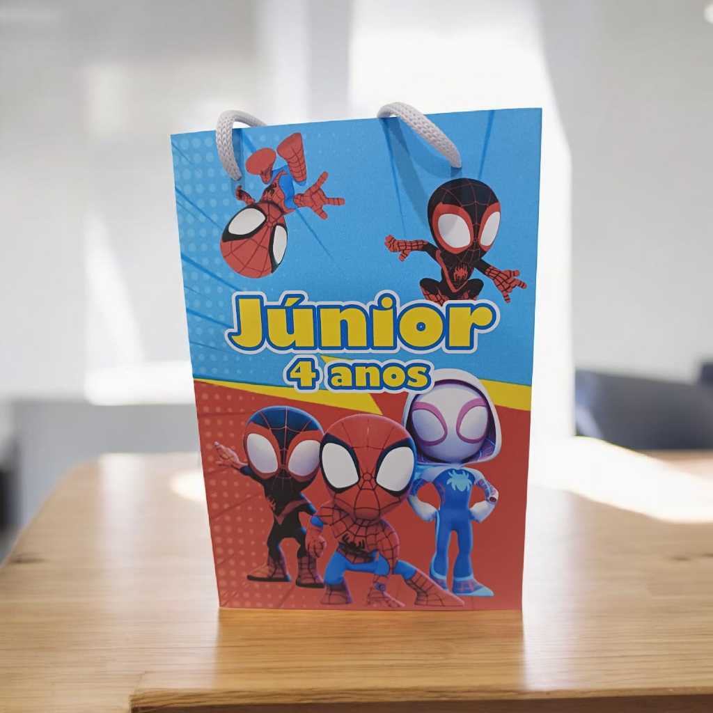Sacolinha Personalizada nome/ idade Spidey e seus amigos (cabe Pipoca)  Festa Aniversário Lembrancinhas Personalizados