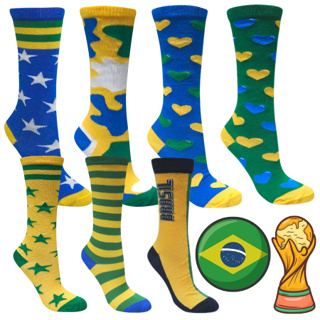 Meia Copa Brasil Cano Alto Unissex Infantil e Adulto Torcedor Patriota em Oferta na Shopee