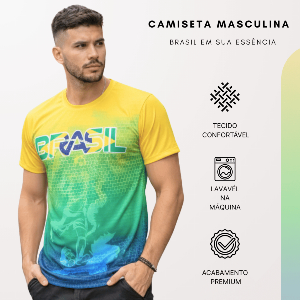Camiseta Brasil Masculina Copa do Mundo Esportiva Premium Verde Amarela Seleção Brasileira Futebol