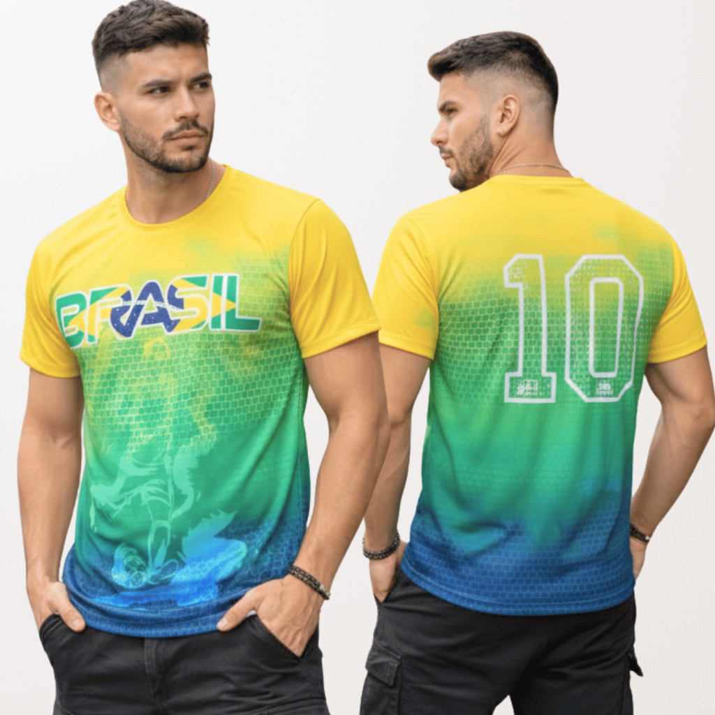 Camiseta Eleições Brasil Masculina Copa do Mundo Esportiva Premium Verde Amarela Seleção Brasileira Futebol