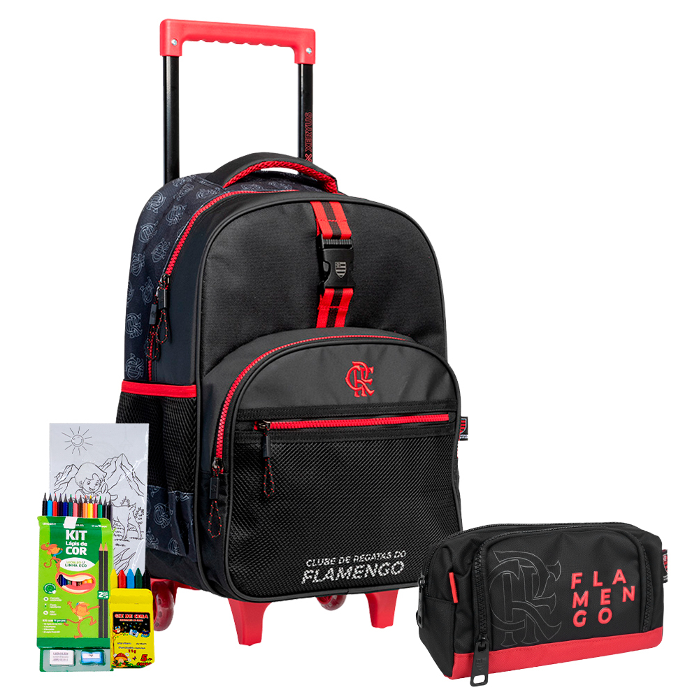 Kit Mochila Flamengo Rodinhas Oficial Estojo Duplo Meninos Time Infantil CRF Rubro Negro em Oferta na Shopee