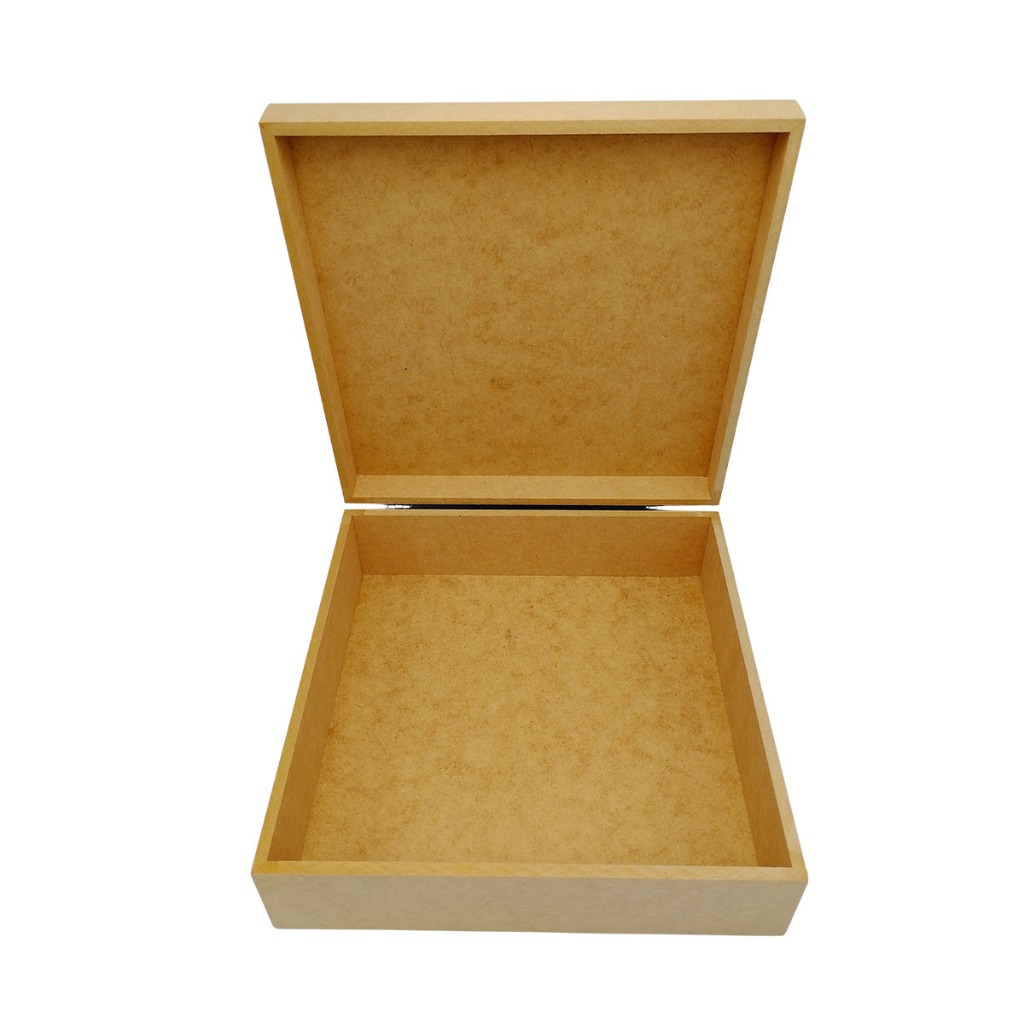 Caixa Mdf Cru 25x25x8 Sem Fecho Com Dobradiças Para Decorar Montagem Presente