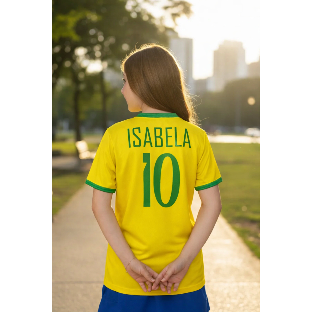 Camiseta Infantil Brasil Unissex Personalizo Nome Copa 2026 Amarela Azul com Nome