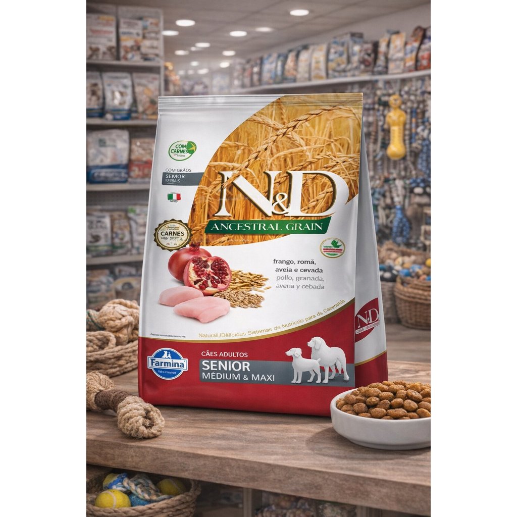 Ração N&D Ancestral Grain Cães Sênior Mini Frango Romã Aveia e Cevada 2,5kg