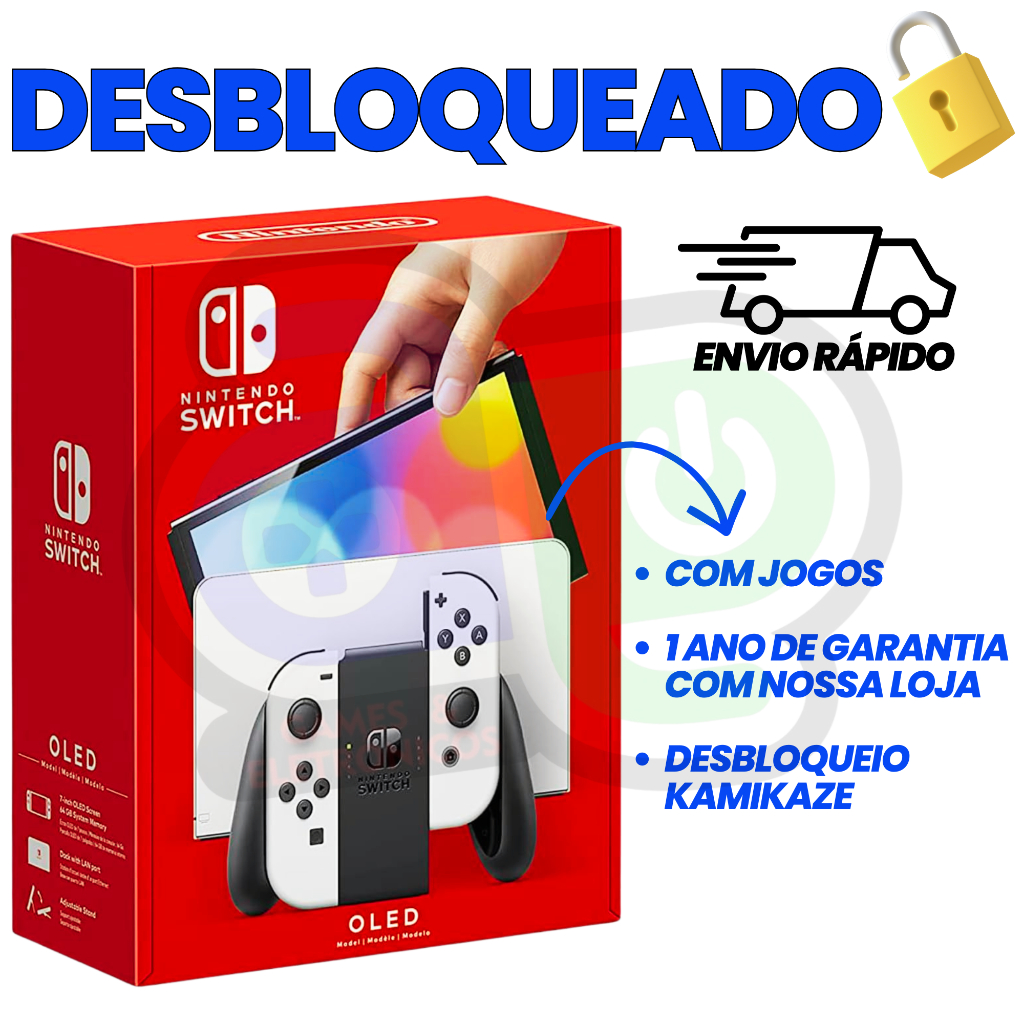 Nintendo Switch OLED Desbloqueado Novo + Cartão SD Original + 1 Ano Garantia em Oferta na Shopee