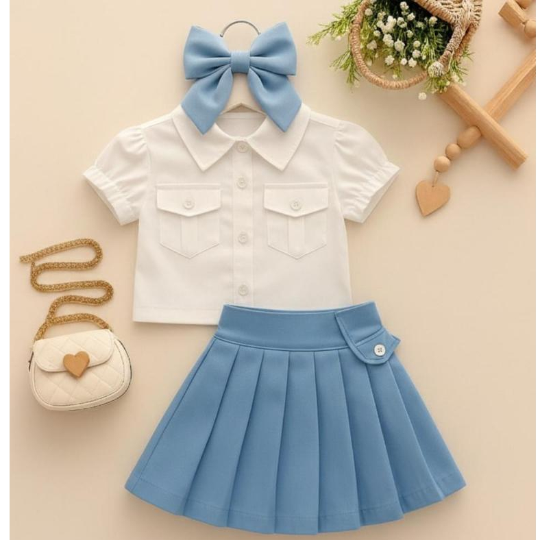 Conjunto Infantil Doce Encanto: Camisa Social e Saia Plissada em Oferta na Shopee