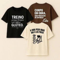 Kit 3 Camisetão Feminina Streetwear Oversized 100% Algodão Gym Academia Premuim