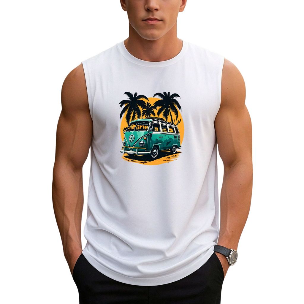 Regata Camiseta Cavada Masculina Estampa Kombi Vintage Praia Verão Algodão Lançamento em Oferta na Shopee