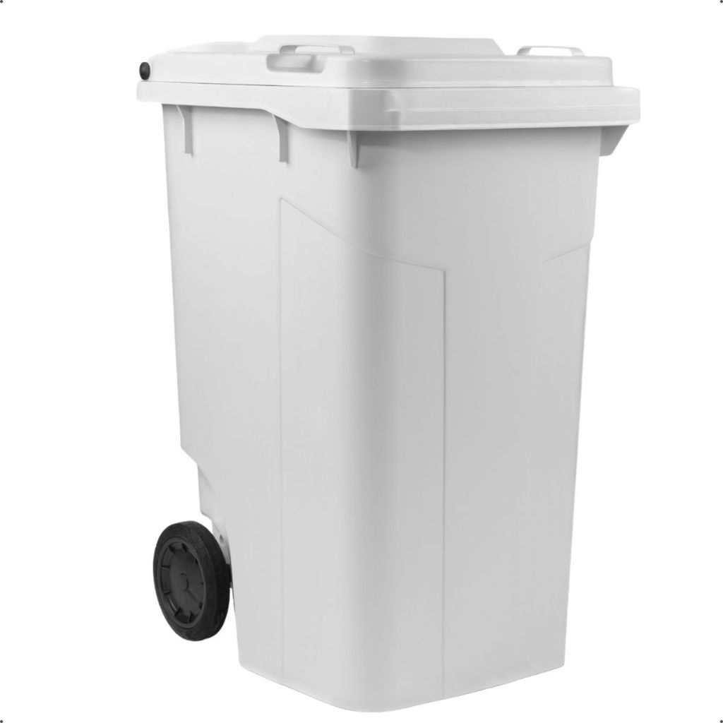 Lixeira Seletiva Grande Conteiner de Plástico Com Rodas e Com Tampa 240 Litros Branco