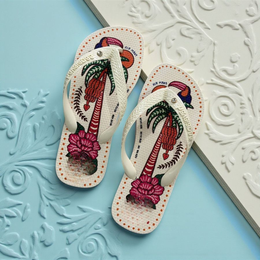 Chinelo de tira feminino moda tropical com solado resistente macio para maior durabilidade no uso diário