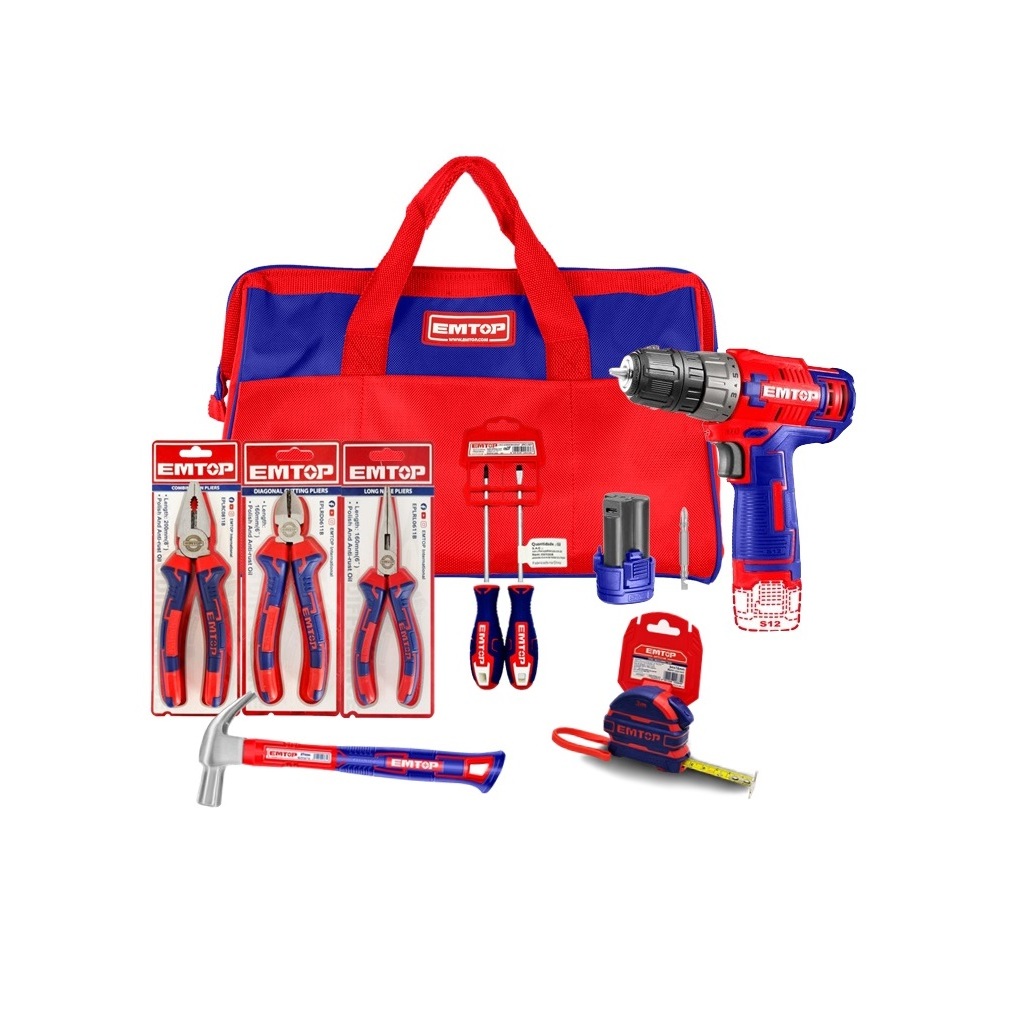 Kit de Ferramentas EMTOP Parafusadeira Alicate Chave Trena