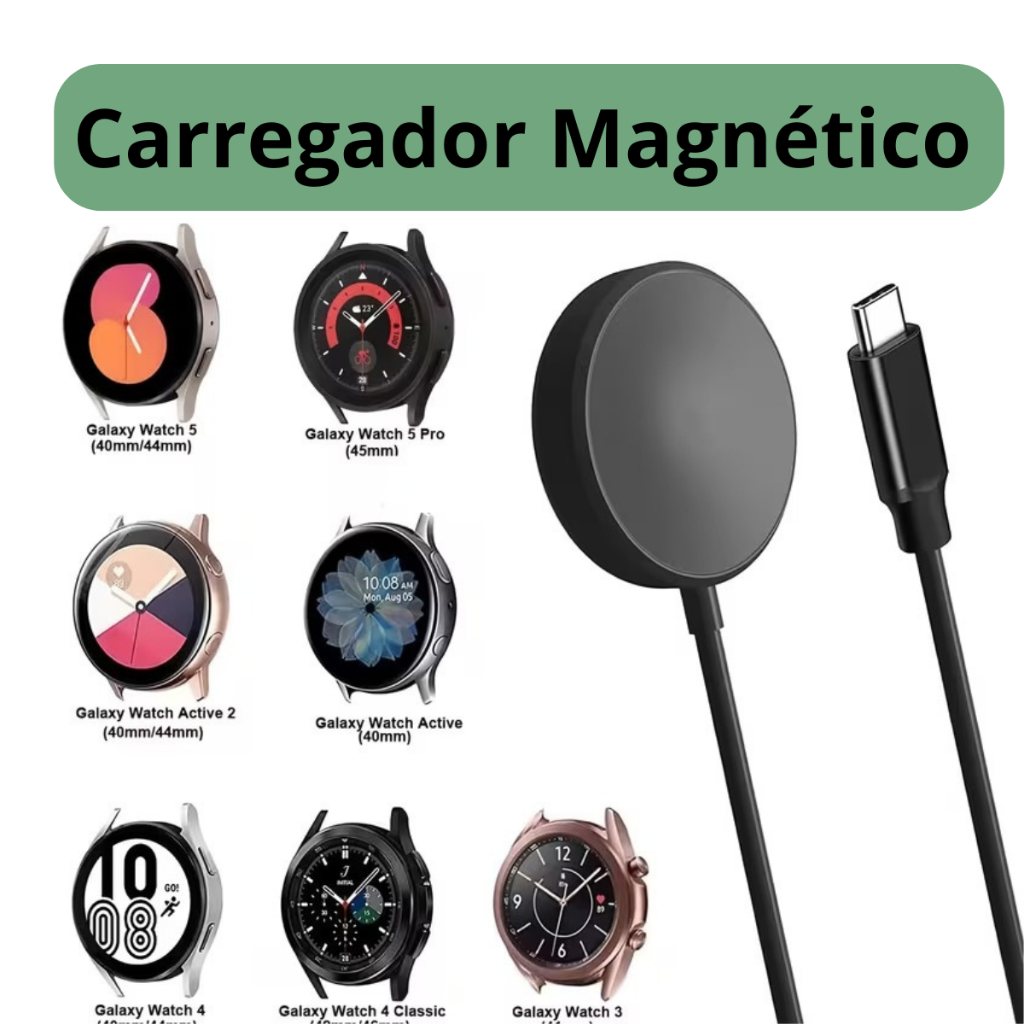 Carregador Magnético Indução Tipo C Para Samsung Galaxy Watch 4/ 5/ 6/ 7 Active 2 Watch 3