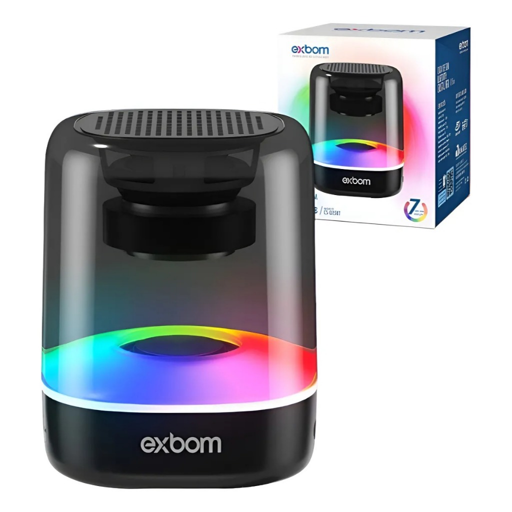 Caixa de Som 5.0 Cristal RGB Portátil 3W - CS-Q25BT - Exbom