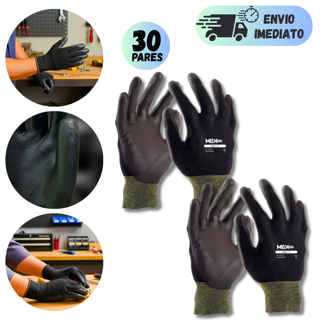 KIT 20 A 30 LUVA PU PROFISSIONAL MEDIX ANTIDERRAPANTE MULTIUSO EPI COM CA PARA TRABALHO SERVIÇOS GERAIS MANUTENÇÃO