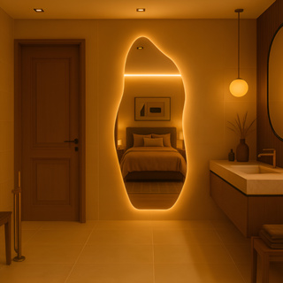 Espelho Orgânico Led 150x40cm 170x50cm Luz Branco e Luz Amarela Flame Quarto Sala Salão Loja em Oferta na Shopee