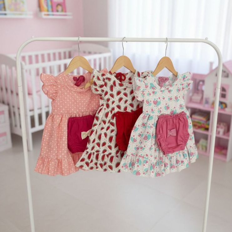 Vestido Infantil Menina Kit 3 Peças Conjunto Feminino Criança Pronta Entrega 0 a 6 Meses Sortidas em Oferta na Shopee