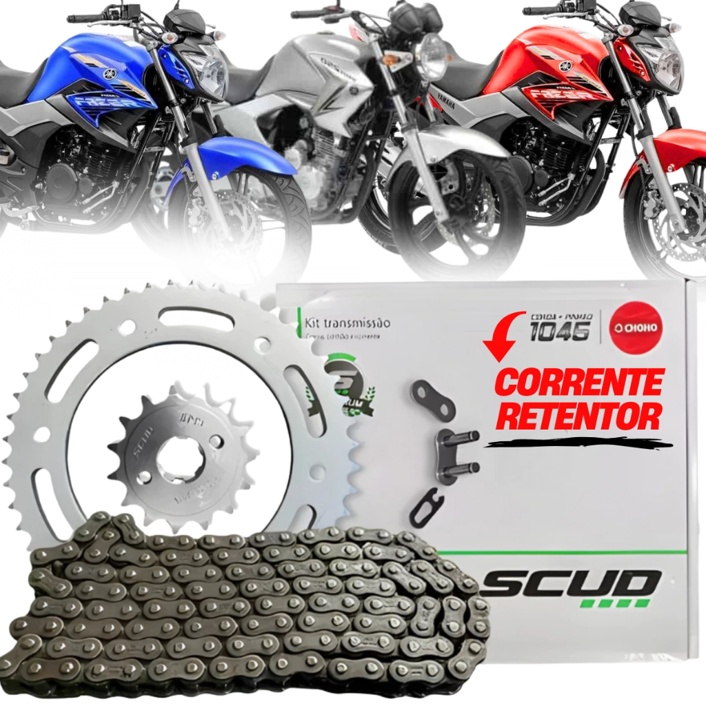 Kit Transmissão Relação Tração Moto Yamaha Fazer 250 Até 2017 Com Retentor Original Scud