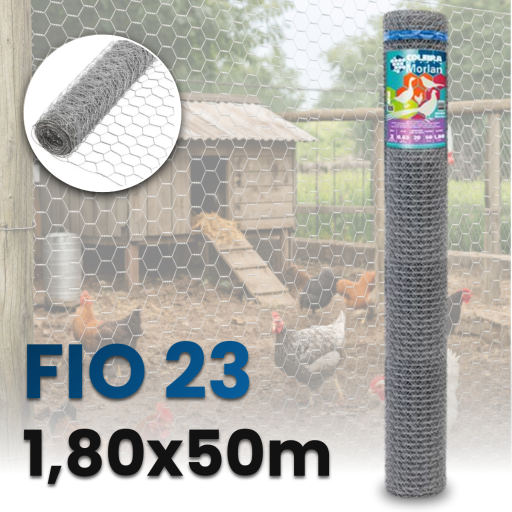 Tela Galinheiro Hexagonal 1,80x50m Fio 23 Morlan Zincada Galinha Curral Cerca