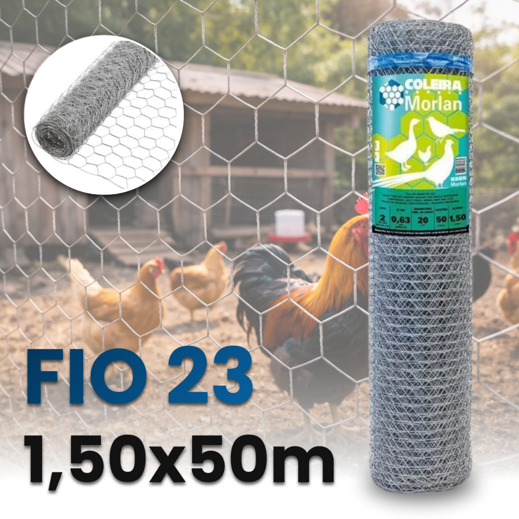 Tela Galinha 1,50x50m Morlan Tipo 2 Fio 23 Arame Zincado em Oferta na Shopee