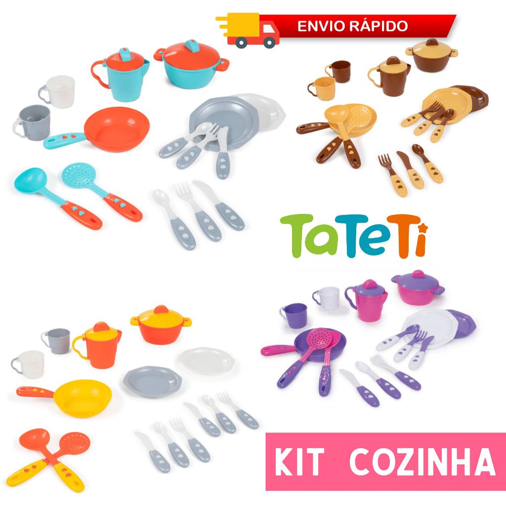Kit Cozinha PREMIUM  - 333  -Talher Prato Copo PANELA Faca Frigideira 15 Peças Tateti PANELINHA -Brinquedo Infantil
