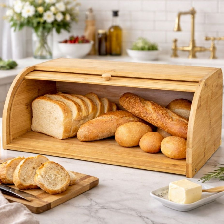 Porta Pão Pães Com Tampa Retrátil Em Madeira Armazenamento De Paes em Oferta na Shopee