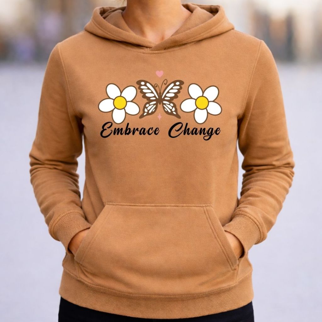 Moletom Blusa de Frio Borboleta Floral Capuz Estilo Aesthetic Embrace Change Promoção
