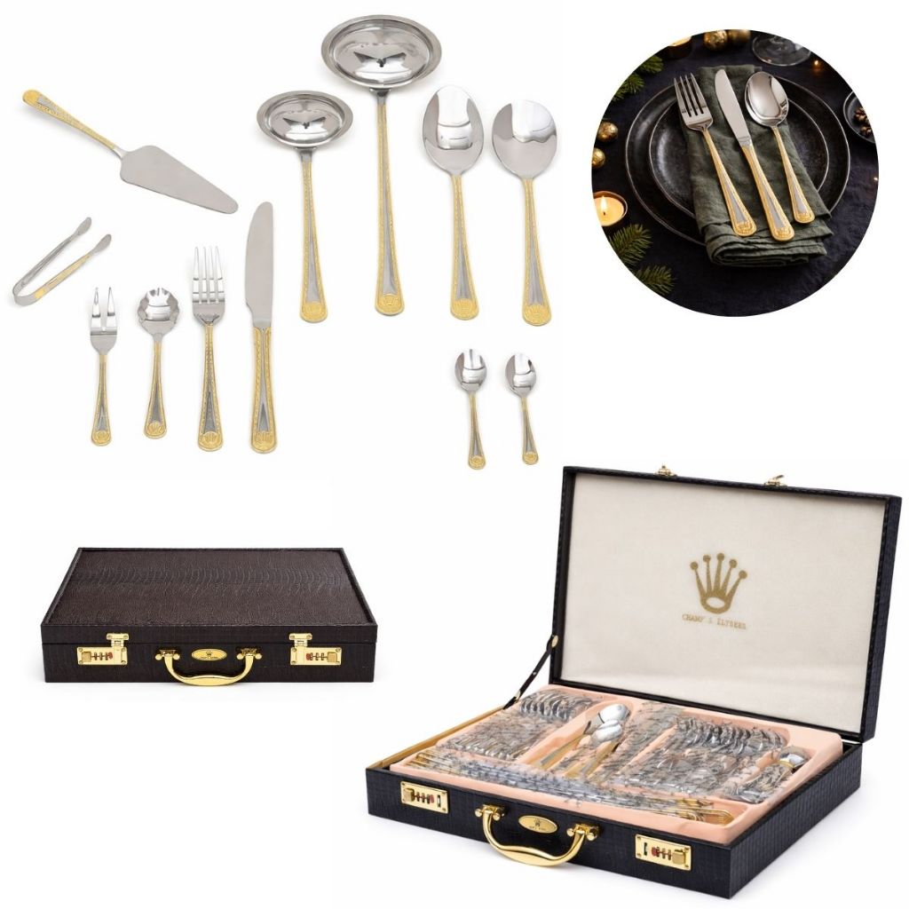 Conjunto De Talheres Aço Inox Super Luxo Banhado A Ouro 24K Rolex 84 Peças Cozinha ENVIO IMEDIATO