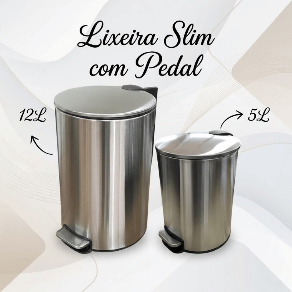 Lixeira Inox Slim Powermaid 5L /12L com Pedal Banheiro Cozinha  Escritório Área de Serviço