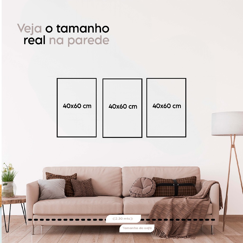 Kit 3 Quadros Decorativos Folhagem Dourada Gold Moldura 40X60 cm Sala Grande Moderno · foto 2