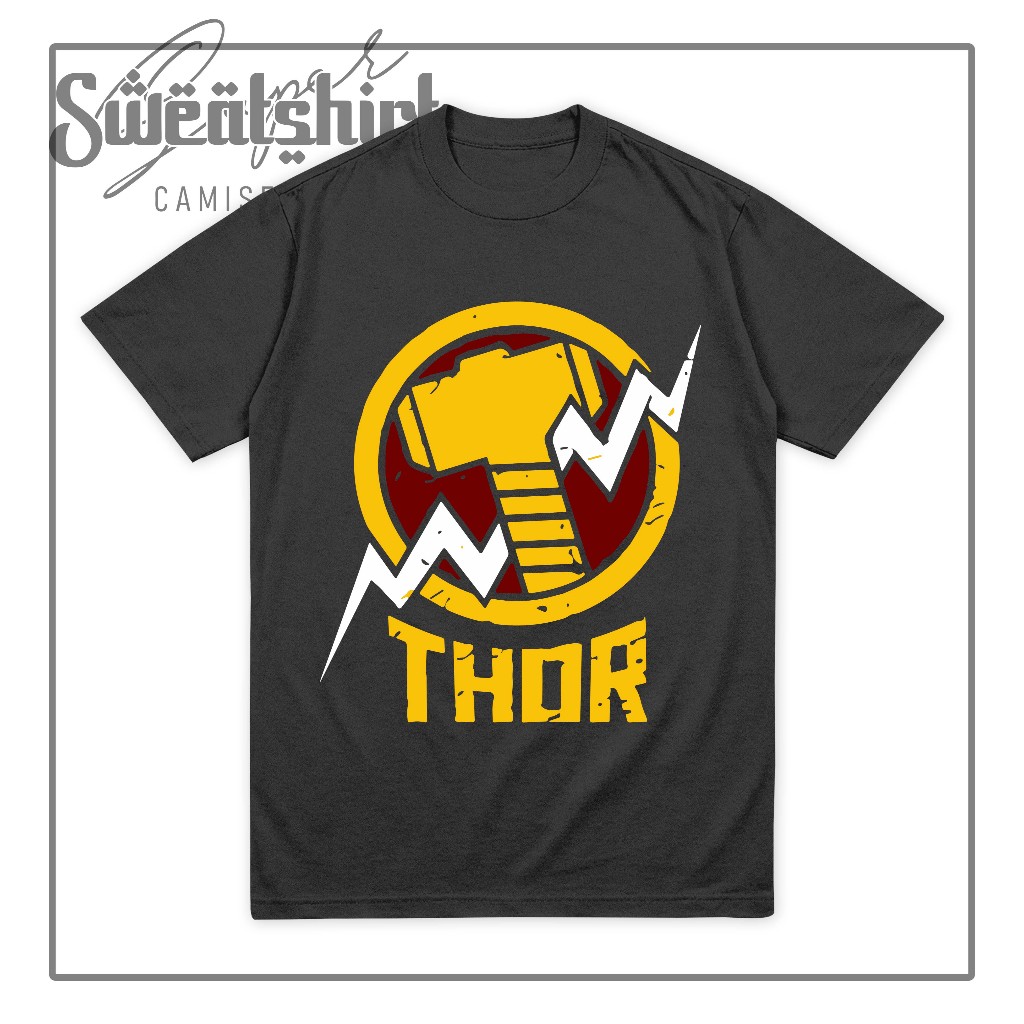 Camiseta Infantil Juvenil Thor Deus do Trovão Herói do Martelo de Odin Heróis da Marvel Camisa Algodão do 2 ao 14