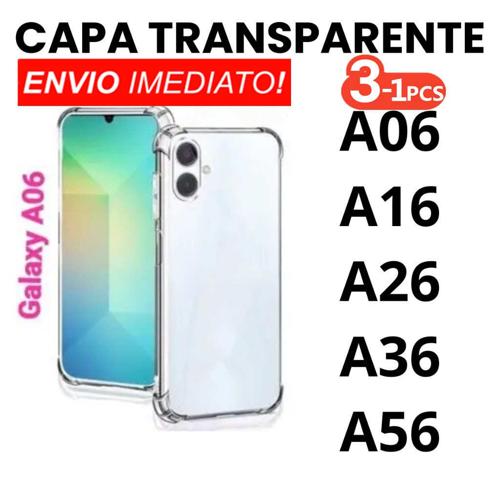 Capa Transparente TPU Anti Shock Para Samsung A06 A16 A26 A36 A56 em Oferta na Shopee