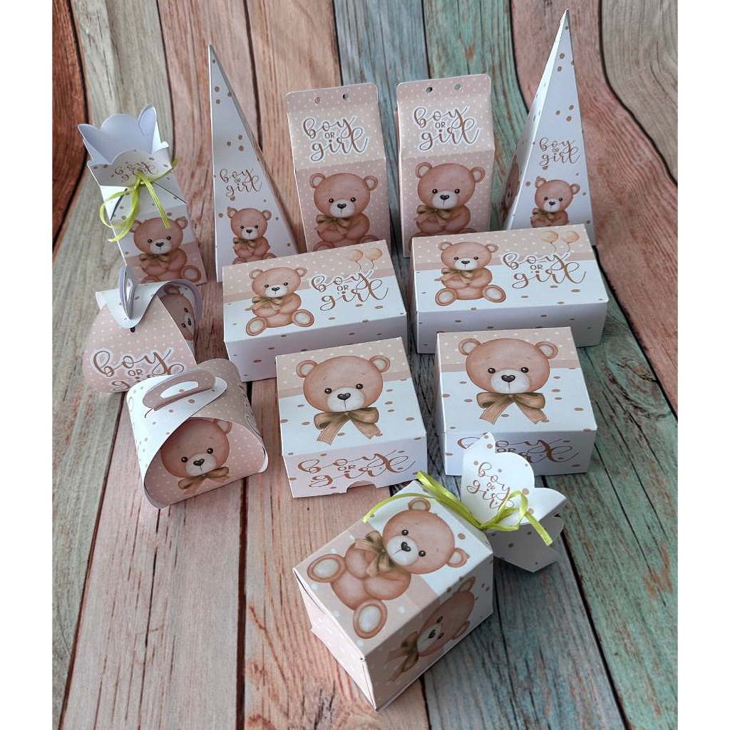 Kit Festa Lembrancinha Tema Chá de Bebê ou Chá Revelação Ursinhos ( Pack com 30 , 35 ou 40 Caixas )