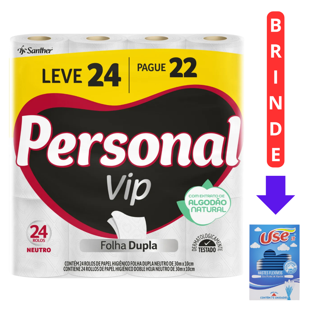 Papel Higiênico Personal Vip Leve 24 E Pague 22 Personal Folha Dupla