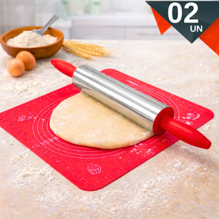 Kit Culinária Completo Rolo Inox profissional Tapete silicone Culinário com Medida Para Massa Pao em Oferta na Shopee