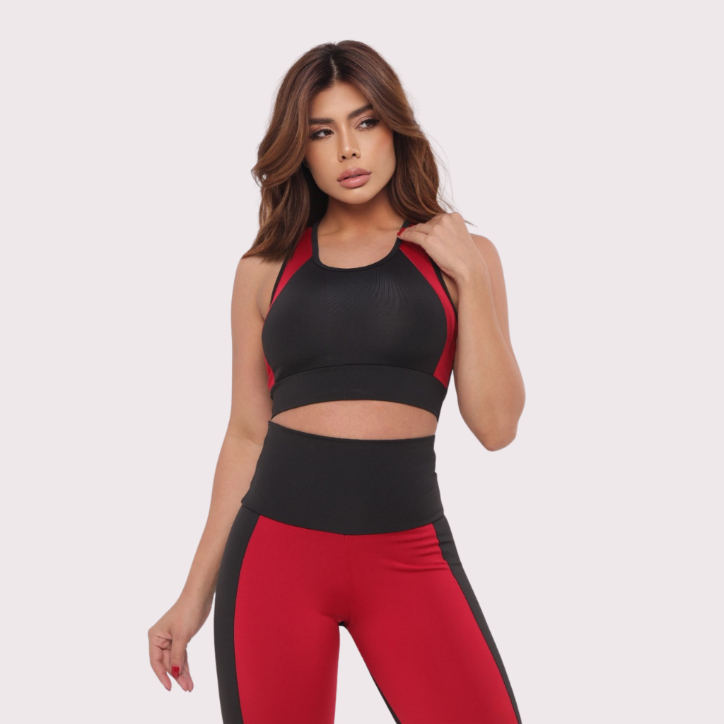 Conjunto Academia Feminino Suplex Legging Cós Alto + Top Zero Transparência Fitness Crossfit
