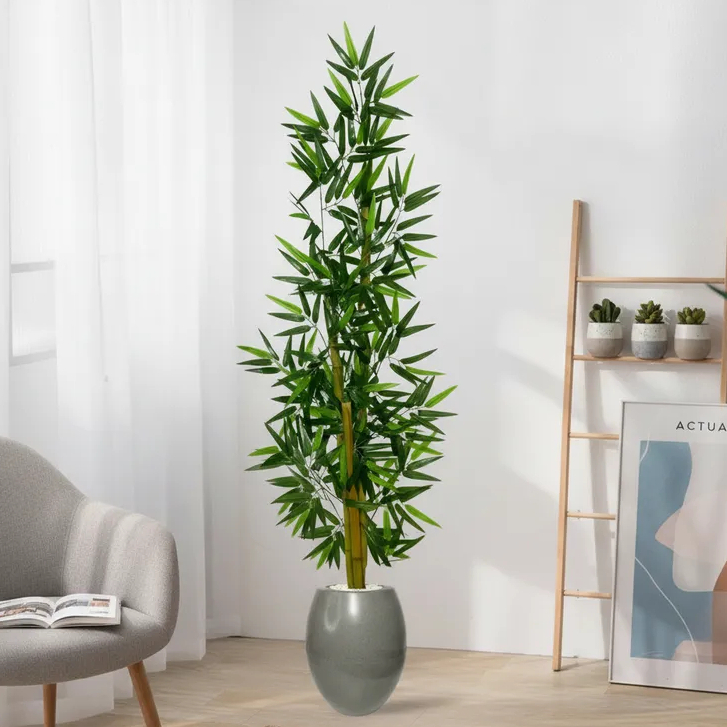 Decoração Planta Artificial Bambu Japonês Com Vaso