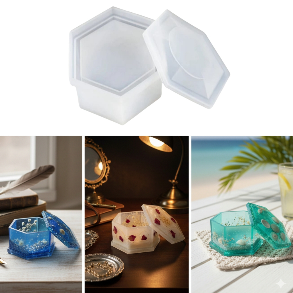 Forma de Silicone Pote Hexágono com Tampa Para Lembrancinhas e Decoração em Resina em Oferta na Shopee