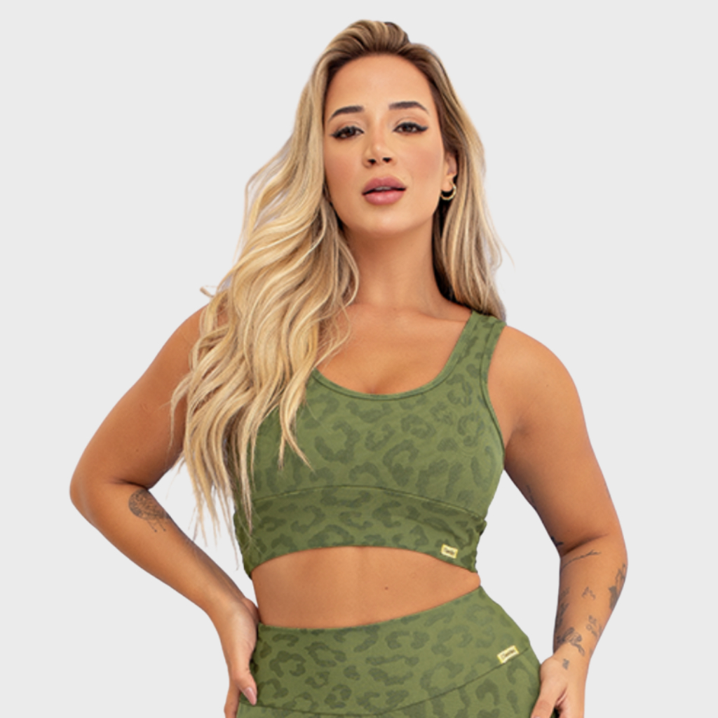 Top Fitness Feminino Poliamida Onça Zero Transparência Academia Tarelles