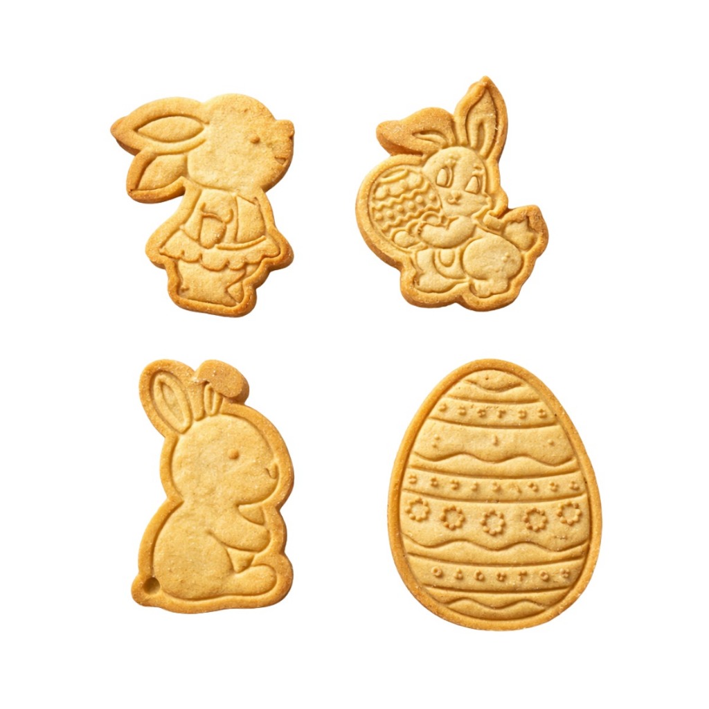 Cortador Marcador de Biscoito Páscoa 4un Molde Cookie Corta Marca Fondant Pasta Americana Coelhinho Ovo