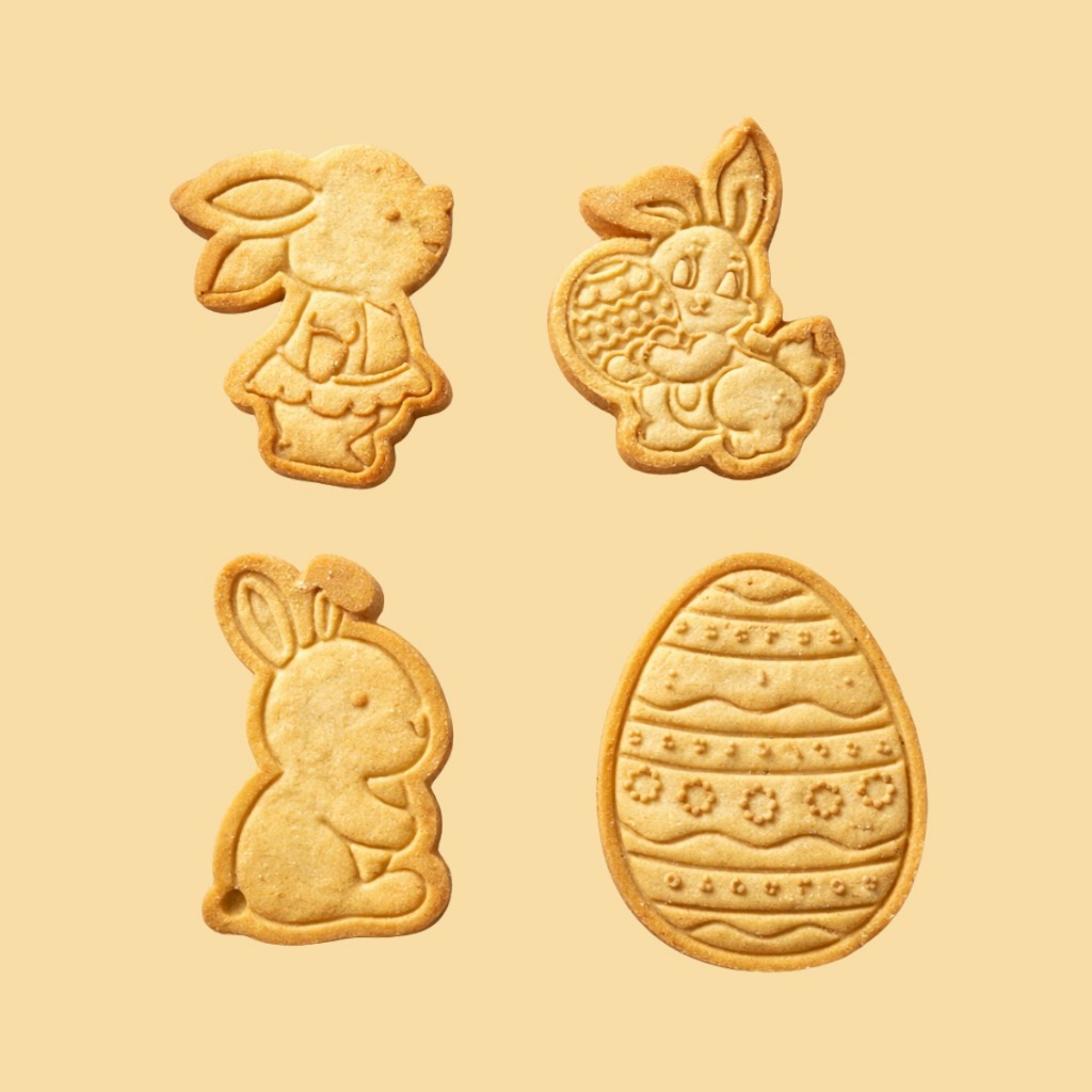 Kit Cortador Marcador Páscoa 4 Peças Corta Marca Biscoito Cookie Fondant Pasta Americana Coelho Ovo