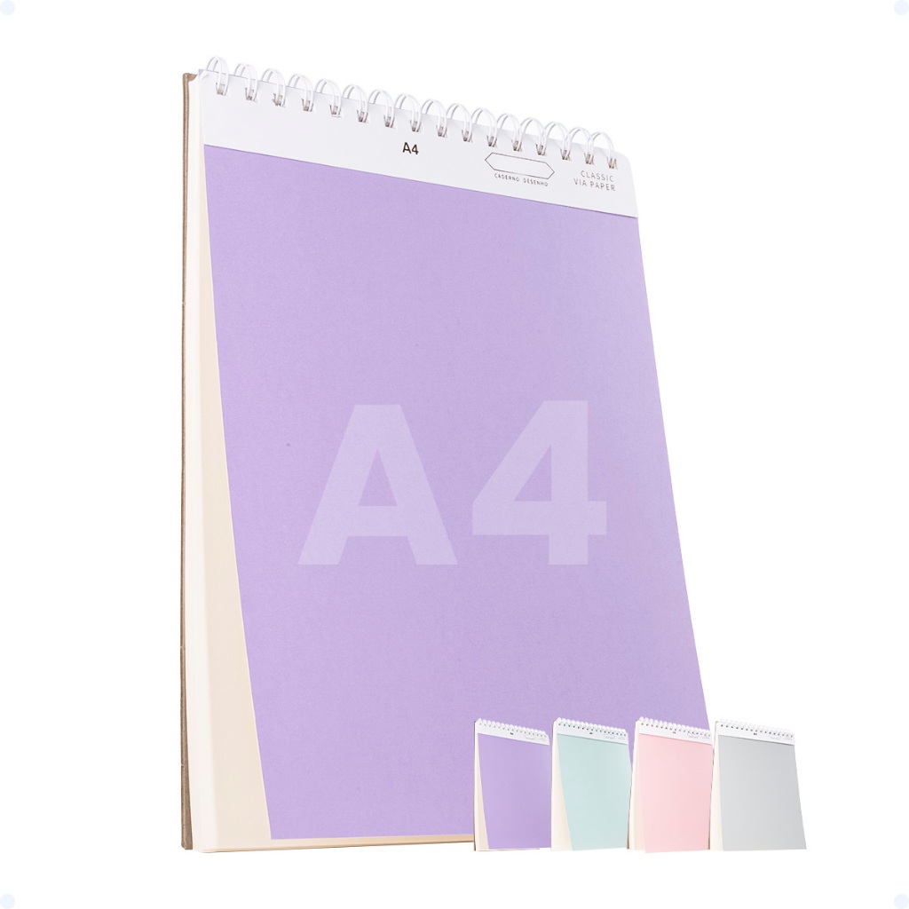 Caderno Cartografia E Desenho A4 Espiral Grande Capa Dura 80 Folhas Cores Pasteis 50 Folhas 100g