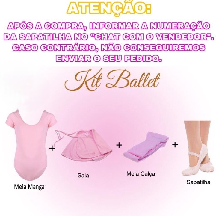 Kit completo para ballet - collant, saia, sapatilha, meia calça e faixa ou rede de coque - promoção