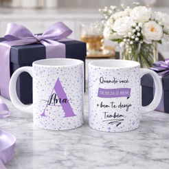 Caneca Personalizada com Nome e Inicial Floral 325ml 6 Cores Presente Frases Bíblicas e Inspiradoras