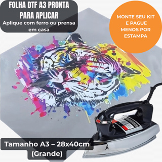 Folha DTF A3 para Camiseta - 28x40cm – Estampa Transfer Pronto para Aplicar com Ferro ou Prensa em Oferta na Shopee