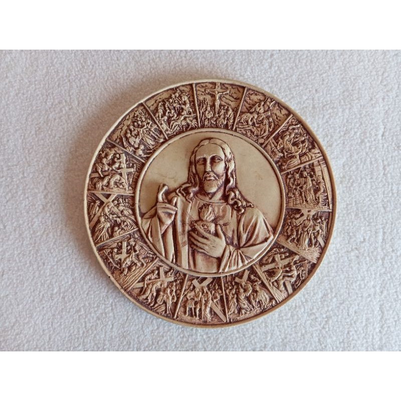 Quadrinho em Resina Sagrado Coração de Jesus com Via Sacra
