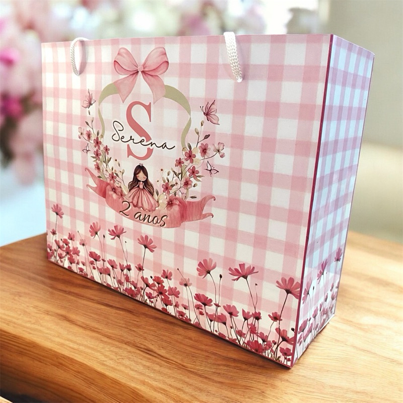 10 SACOLINHAS Jardim, flores e borboletas PERSONALIZADAS (G) - PEGUE E MONTE - Sacolinha lembrancinha aniversário