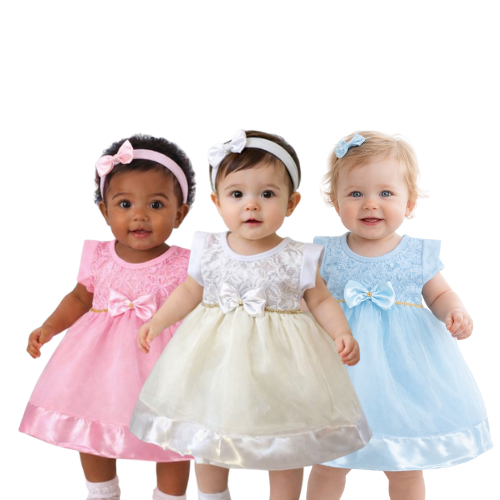 Vestido Bebê Menina Batizado Luxo Renda Princesa Festa Casamento 0 a 3 Meses