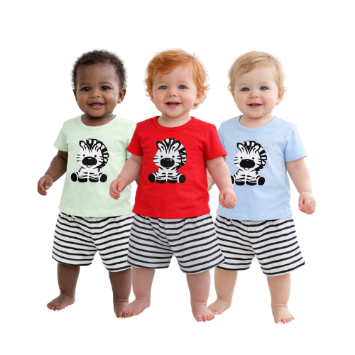 Conjunto Bebê Menino Zebra Azul Blusa + Short Listrado Algodão Confortável