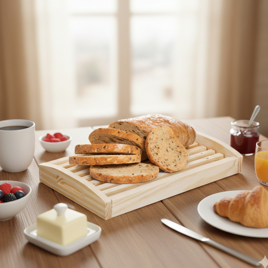 Bandeja Migalheira Tábua De Cortar Pão Madeira Grade Removível Premium