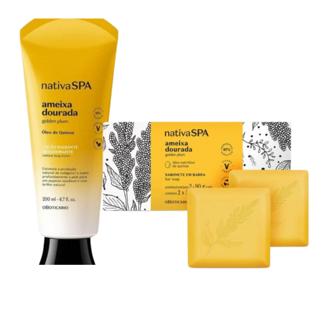 Kit Presente Nativa SPA Ameixa Dourada: Hidratante 200ml + Sabonete em Barra 2x90g - O Boticário